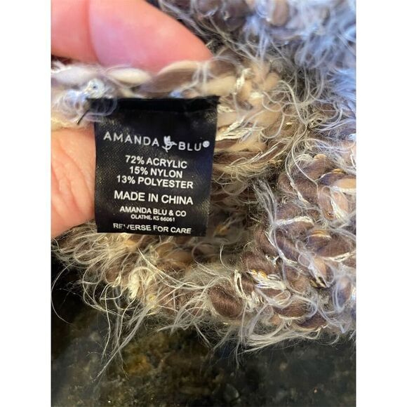 Amanda Blu Women's Metallic Winter Hat Beige Pom Pom One Size - Picture 4 of 5